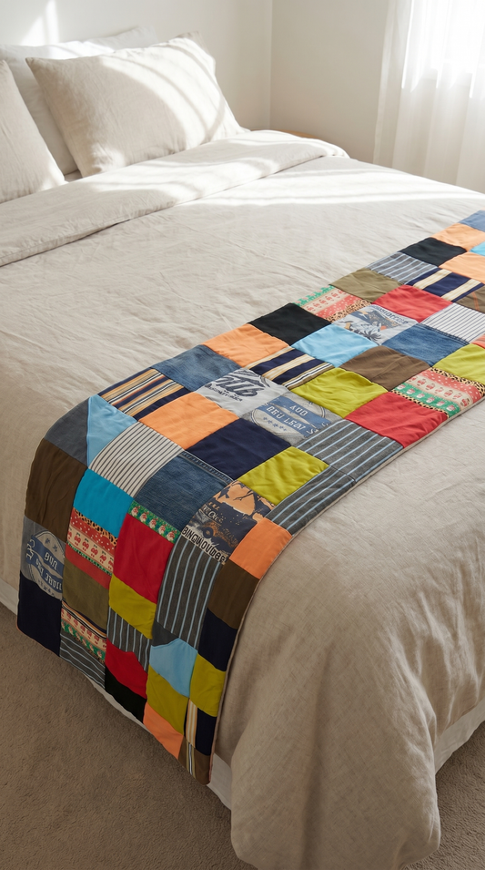 Herinneringsbedloper van kleding handgemaakt door Stof vol Verhalen