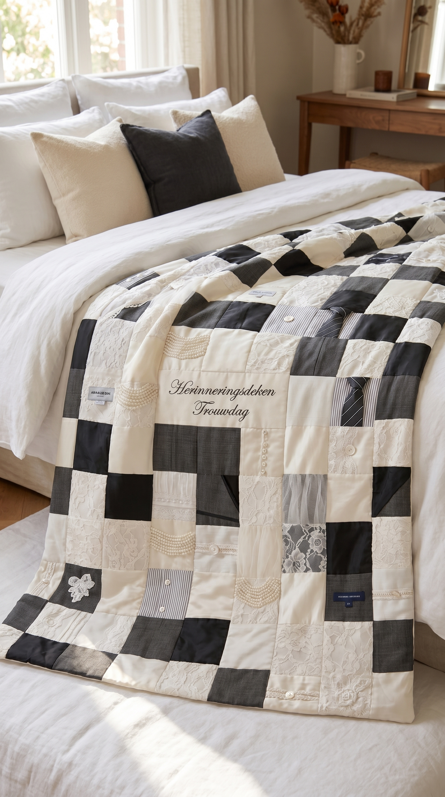 Detail achterkant herinneringsdeken - zachte stof met kleur naar keuze